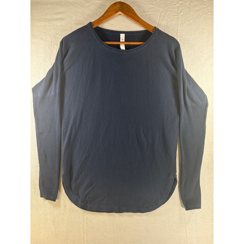 Lululemon Sweater Womens Size 4 Navy 100% Cotton Long Sleeve Knit Pullover Top